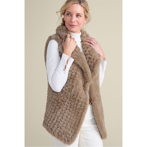 Soft Surroundings Jackets & Blazers - Soft Surroundings Faux Fur Draped Vest NWT Taupe Plush Sleeveless Women's Medium